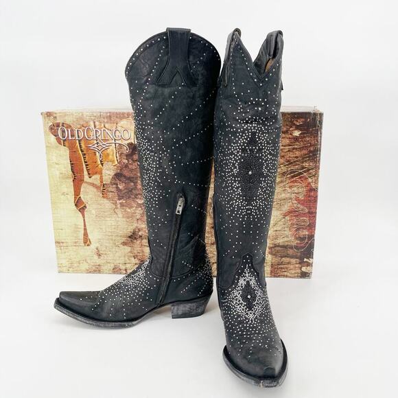 Old Gringo Black Celina Crystal Studded Knee High Western Cowgirl Boot size 7.5 - Picture 1 of 16